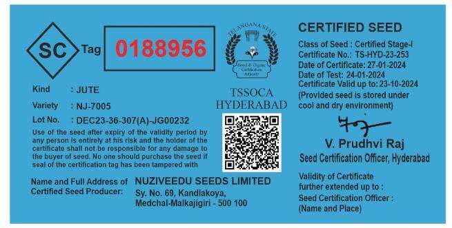 A certified seed tag with QR code